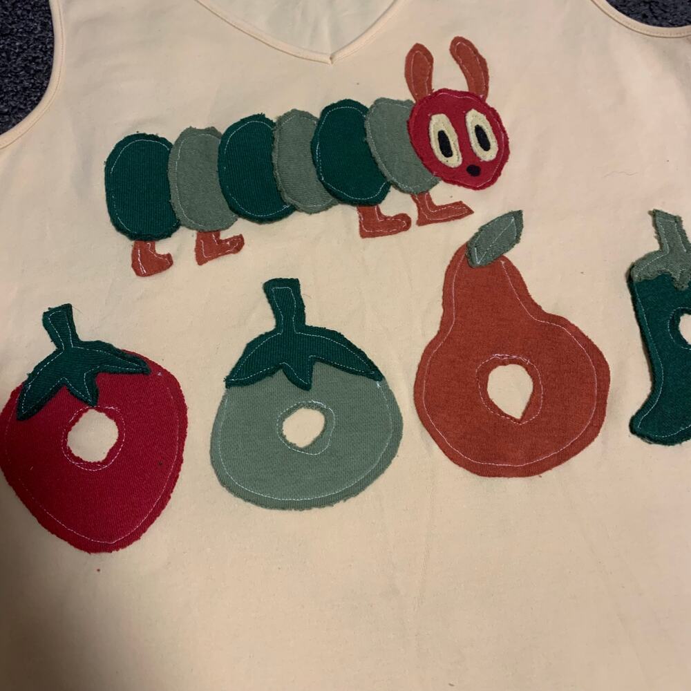 Custom Upcycled Hungry Caterpillar Patchwork Tank Top Yellow Kidcore Size M - Picture 2 of 5